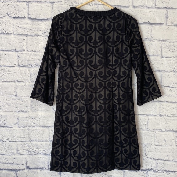 Milly black sheer tunic dress champagne satin lined pleat collar dress 4 - Picture 4 of 8